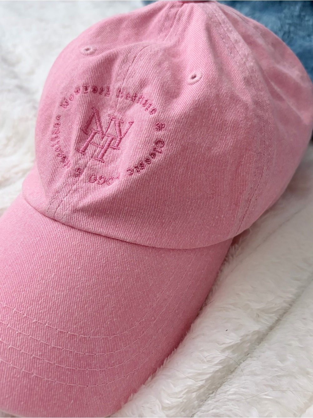 Pink Washed Denim Embroidered Baseball Cap